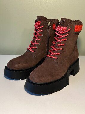 Coach Women's Leah Platform Suede Lace-Up Booties